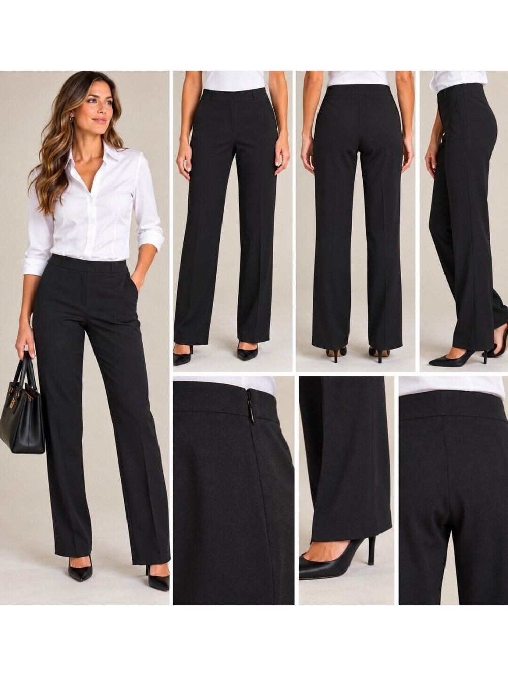 Liz Claiborne Suits Womens Size 12 Black Dress Pants Straight Leg Side Zip Lined